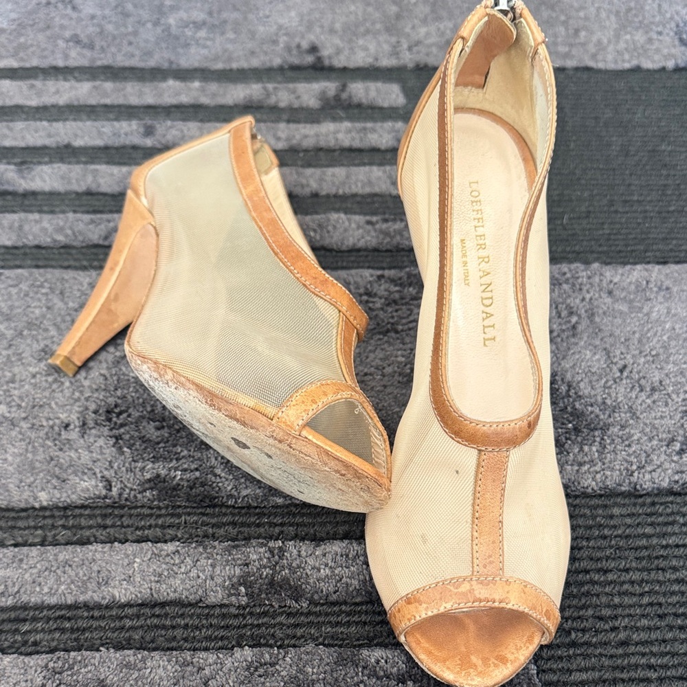 Loeffler Randall Tan and Cream Mesh Heels